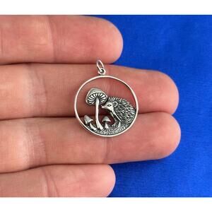 Sterling Silver Hedgehog and Mushroom Charm, Silver Hedgehog and Mushroom Charm